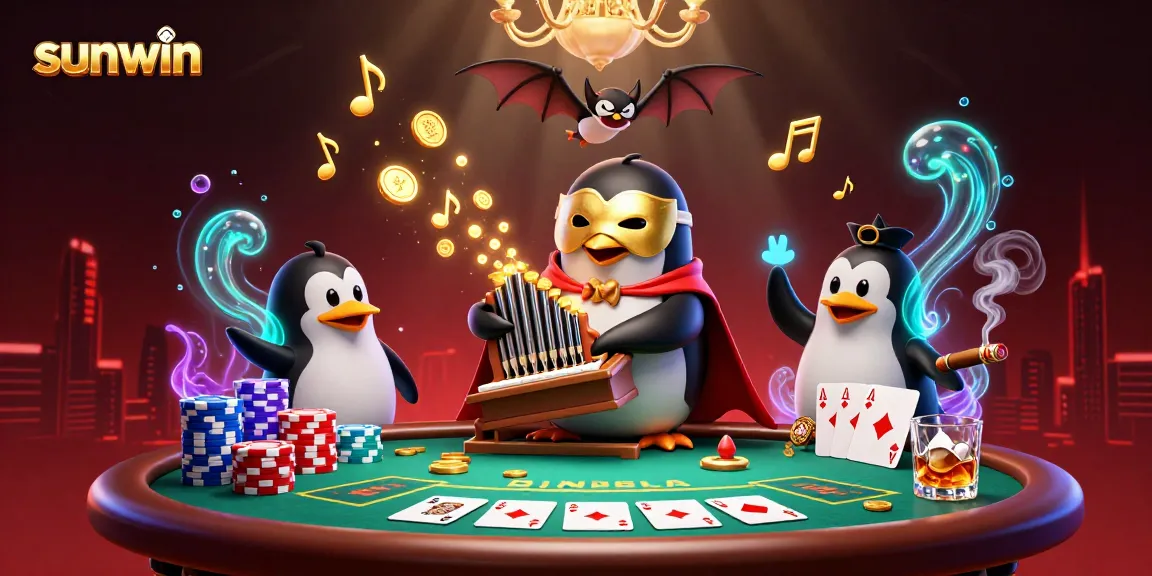 Experience sunwin's immersive gaming with the phantom penguin, vibrant casino elements, and golden excitement.