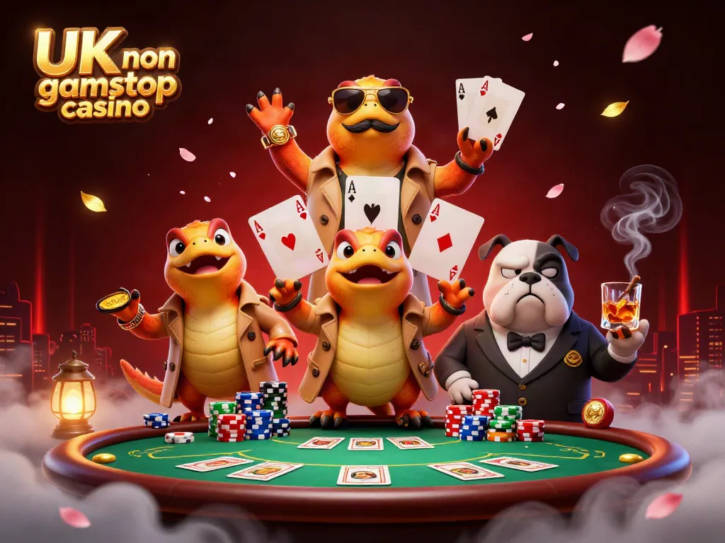 Engage with the action at a UK non gamstop casino, featuring three raptors in disguise at a poker table.
