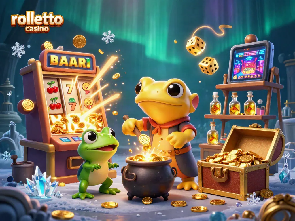 Engage with rolletto casino's vibrant world of games and bonuses in this dynamic illustration.
