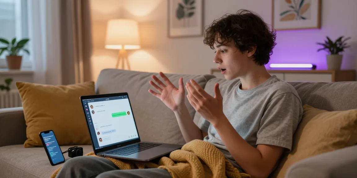 Engaging in an ai porn chat session in a cozy home setting, depicting modern virtual interaction.