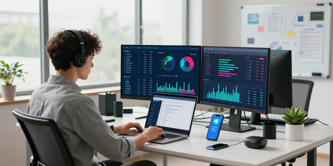 Effortlessly download Telegram with a modern digital workspace showcasing productivity tools
