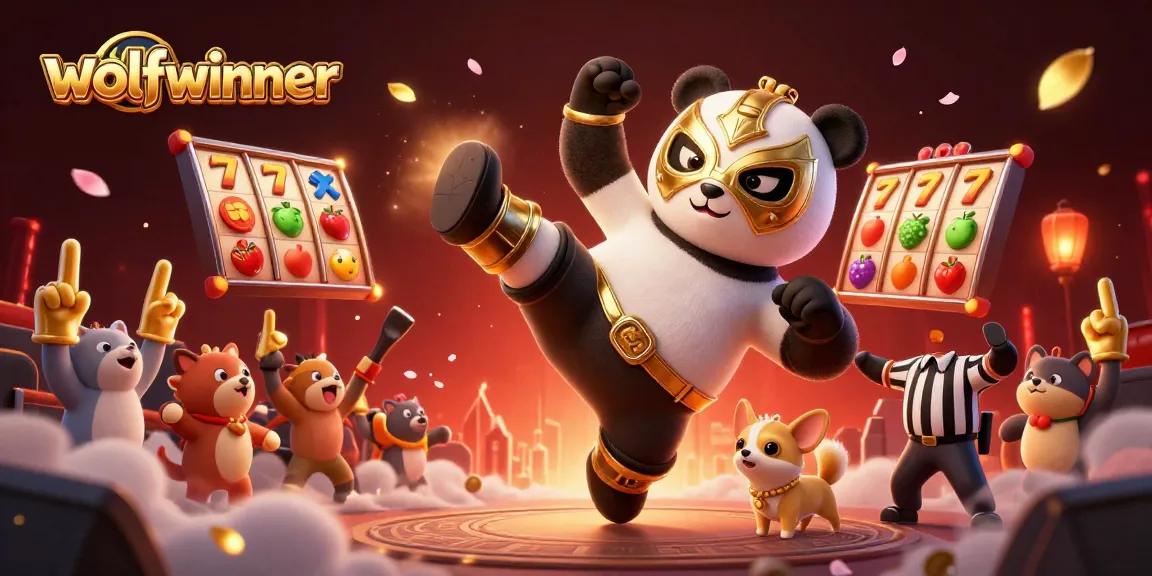 Experience exciting gameplay at wolfwinner with a vibrant 3D casino scene featuring panda and fruity slots.