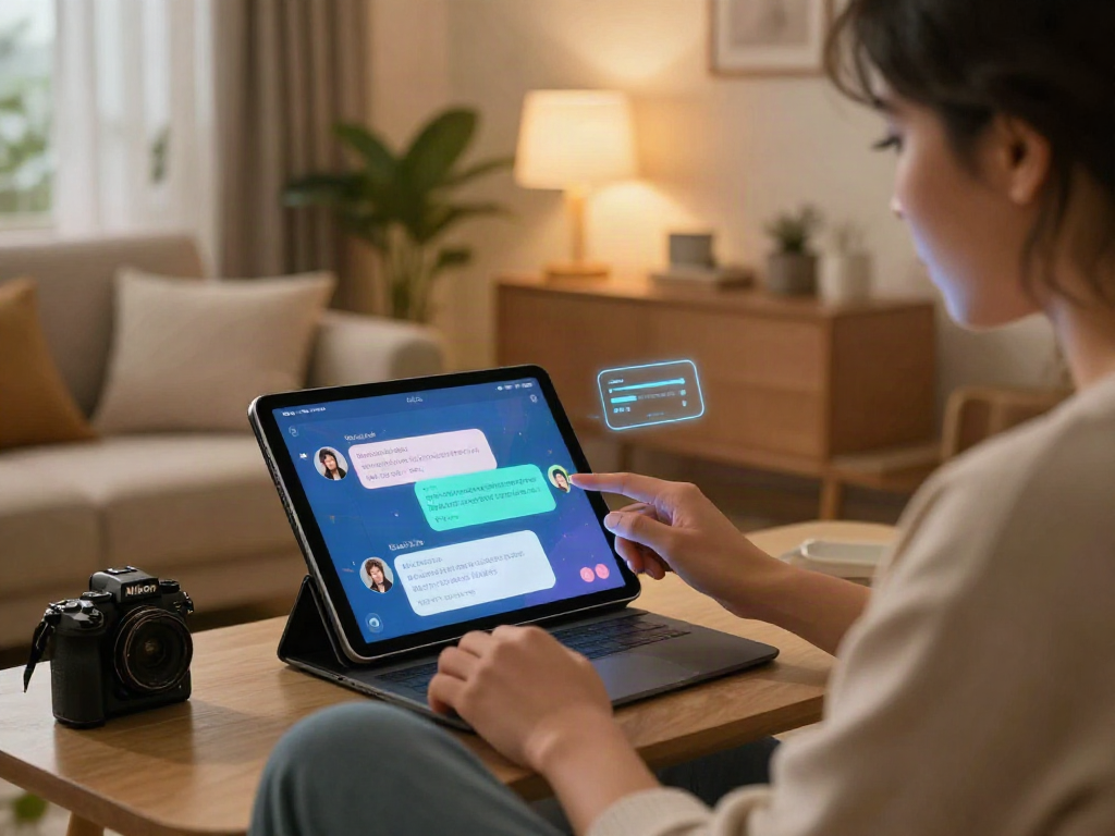 AI porn chat interaction showcasing user engagement with vibrant holographic responses.