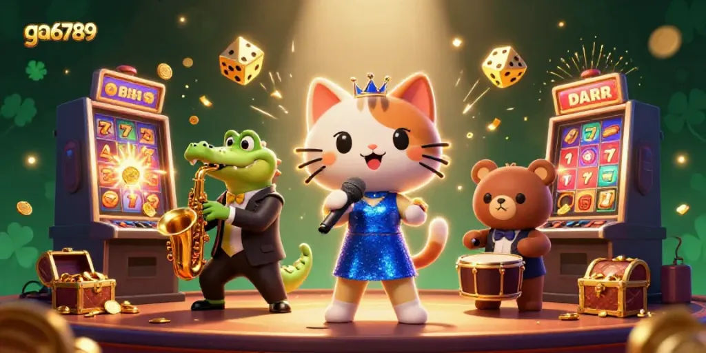Celebrate wins with ga6789's vibrant casino scene featuring lively characters and exciting game elements.